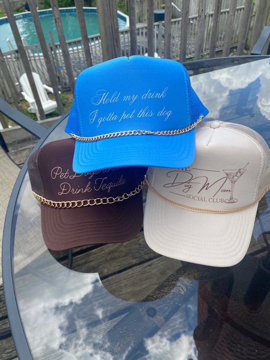 Pet Dogs and Drink Tequila Brown Trucker Hat