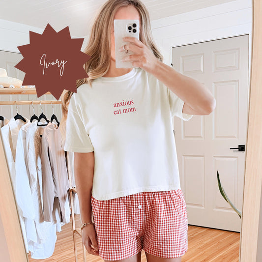 Anxious Cat Mom Cropped Boxy Tee