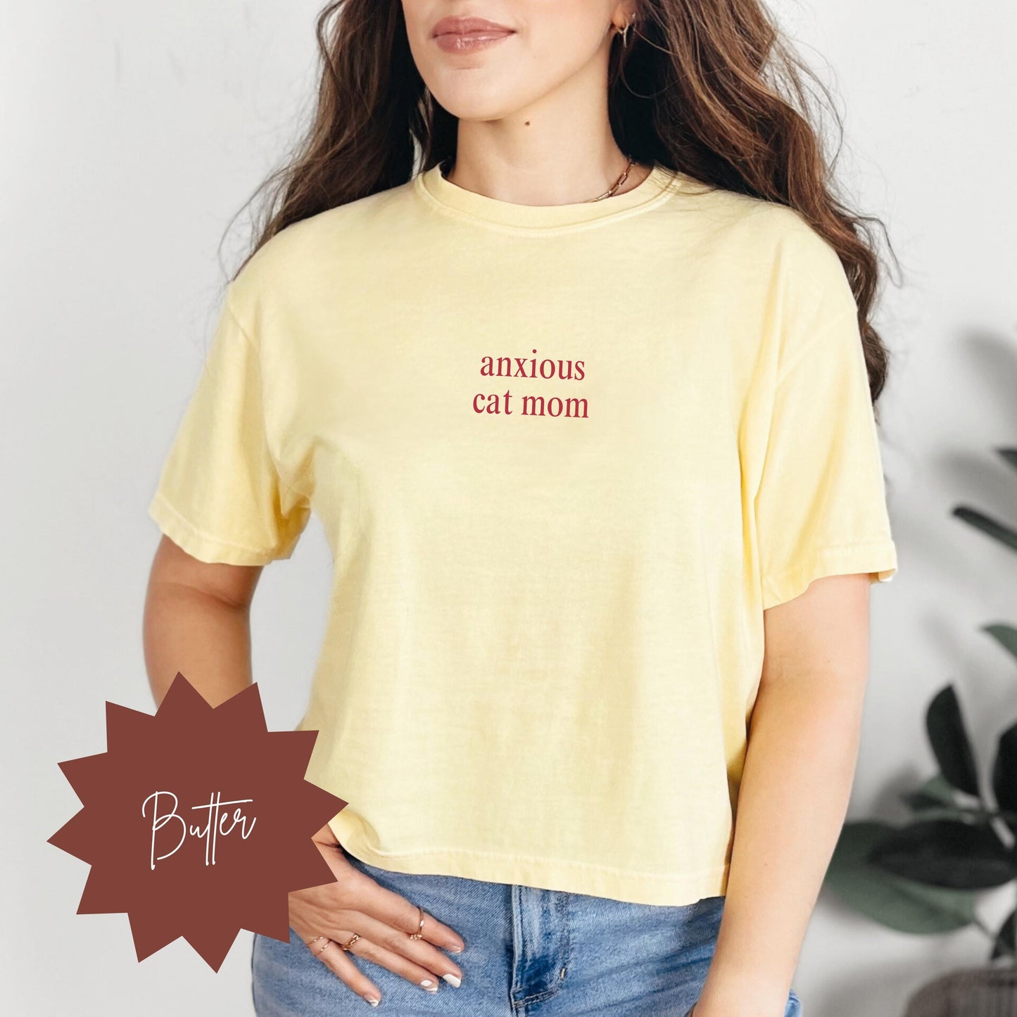 Anxious Cat Mom Cropped Boxy Tee