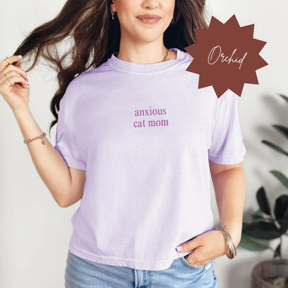 Anxious Cat Mom Cropped Boxy Tee