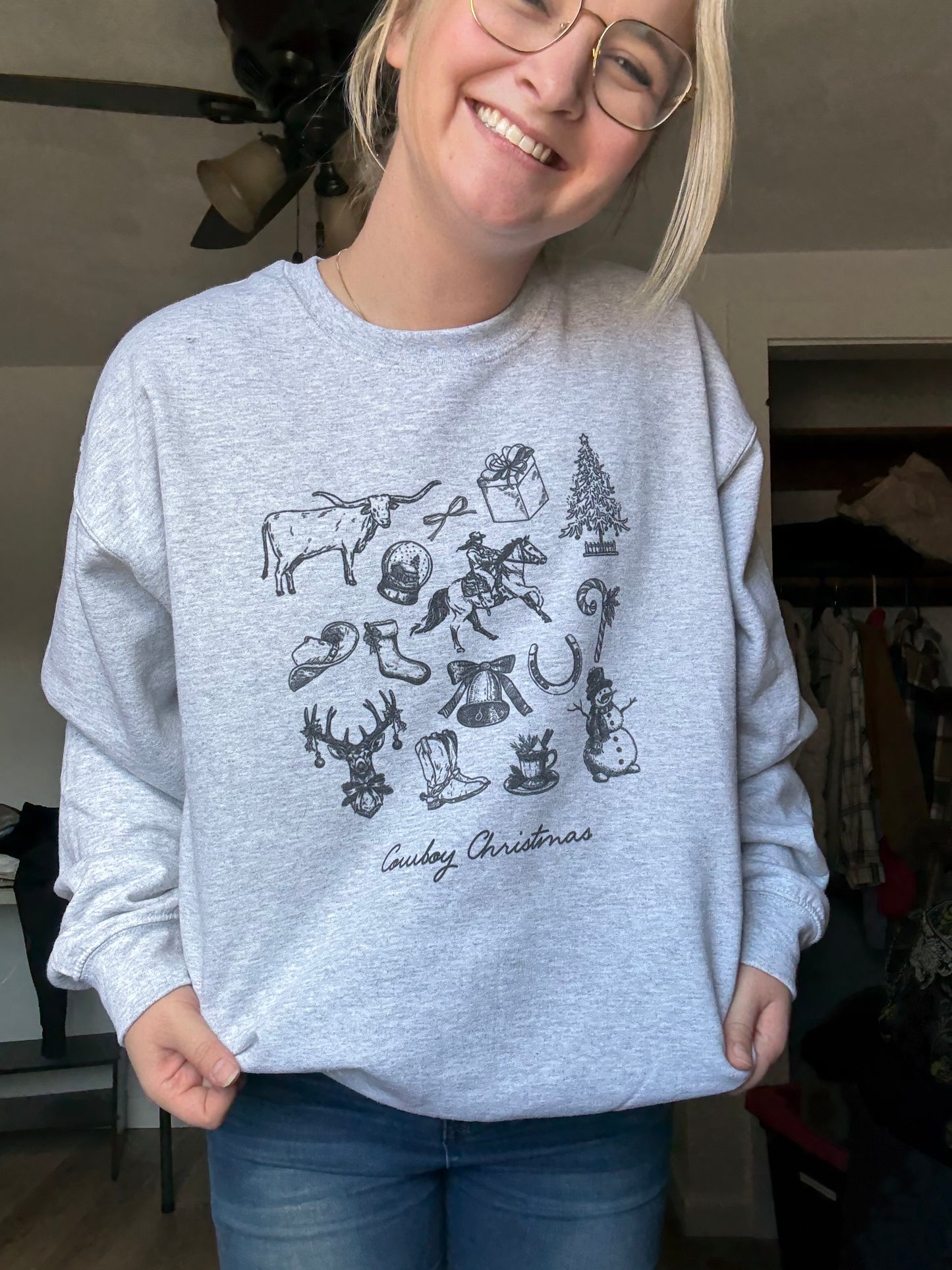 Cowboy Christmas Collage Crewneck