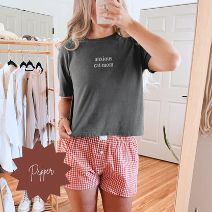 Anxious Cat Mom Cropped Boxy Tee