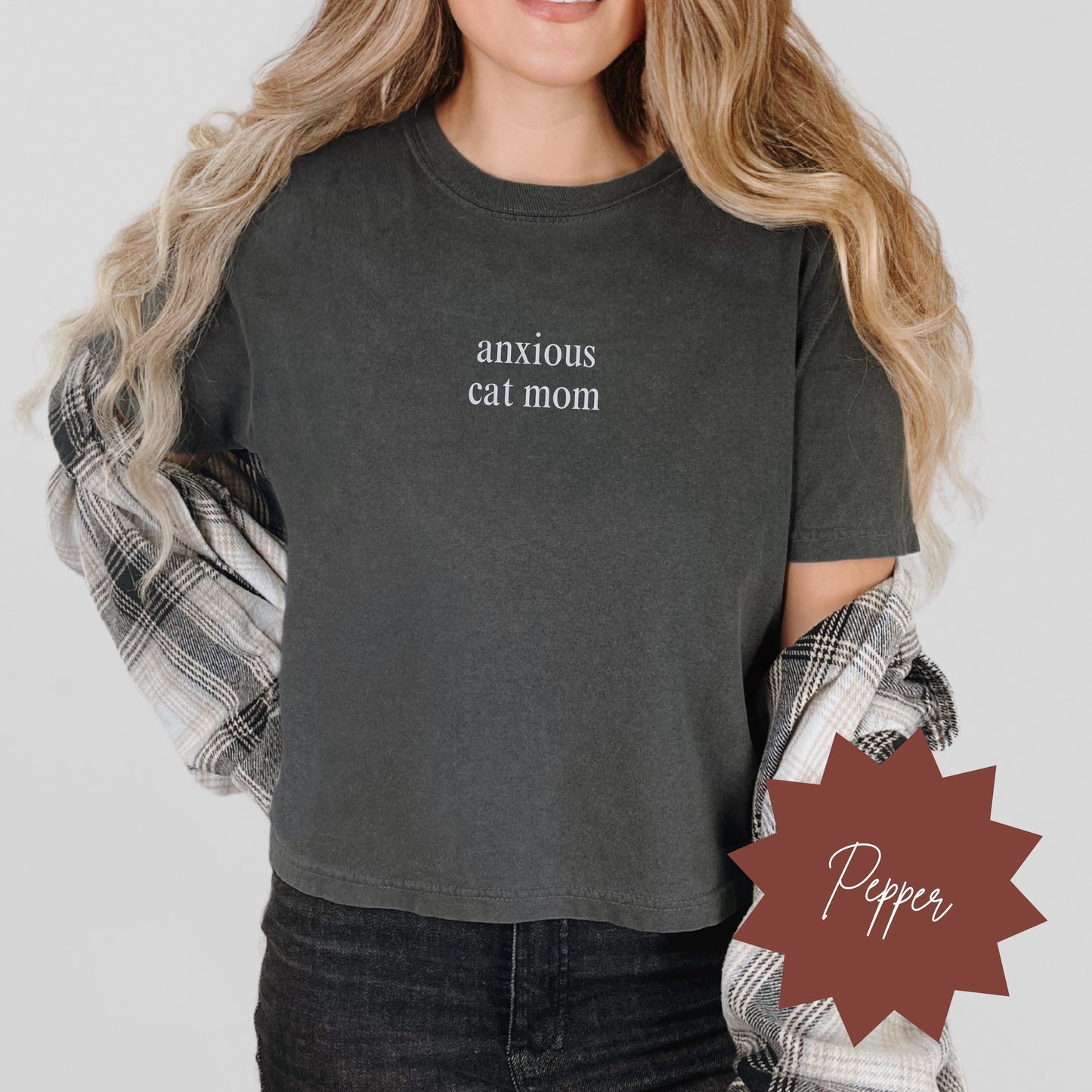 Anxious Cat Mom Cropped Boxy Tee